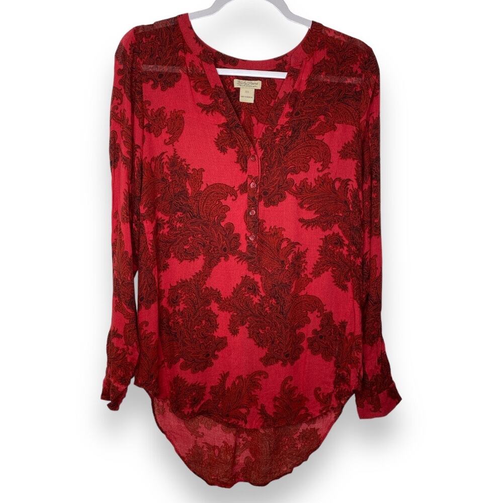 Lucky Brand Red Paisley Button Up Lightweight HI LO Shirt Size Extra Small